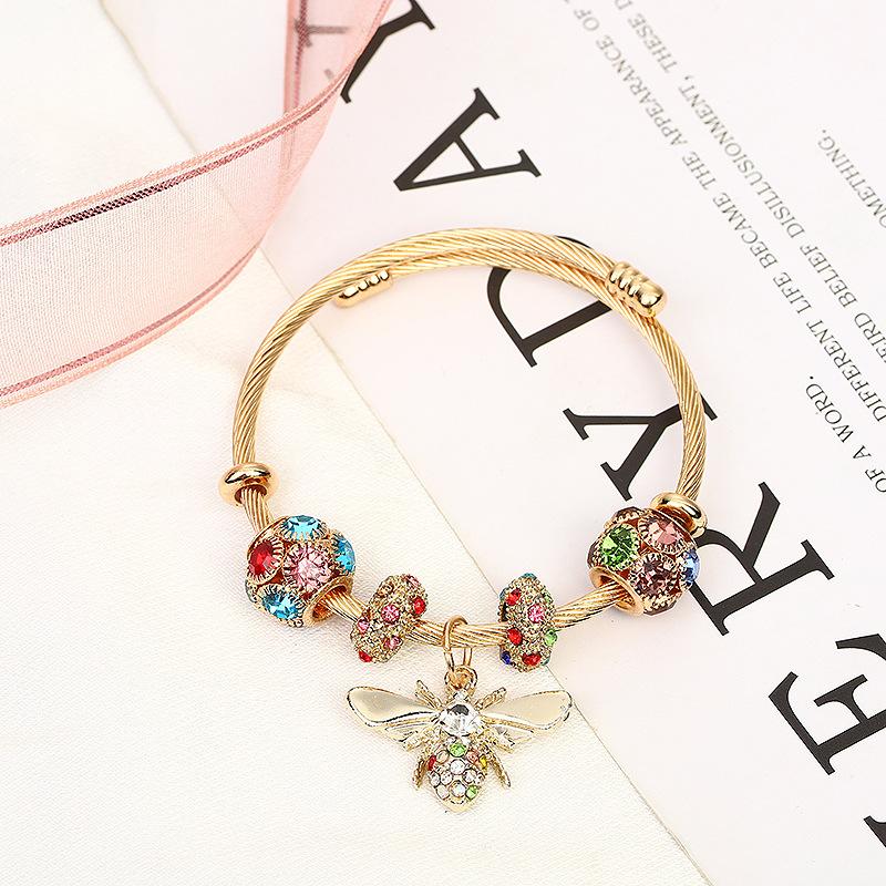 Золотой серебряный регулируемый браслет с блестящими бриллиантами в виде пчелы