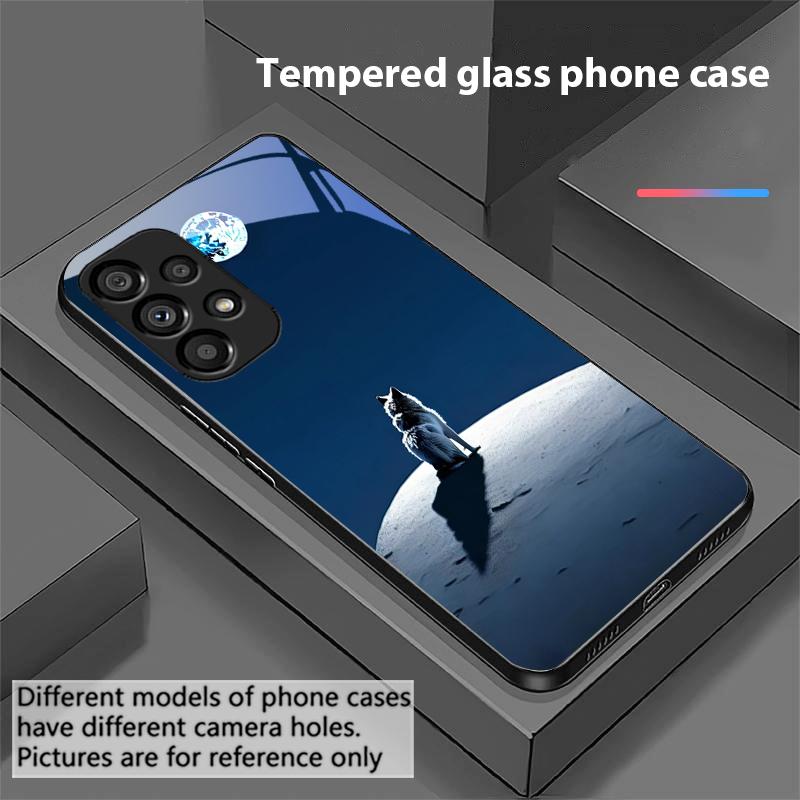 Луна и Волк Для Samsung Galaxy S10 S20 Plus S21 FE S22 S23 S24 FE S25 Ultra Черный чехол для телефона из закаленного стекла, твердый чехол