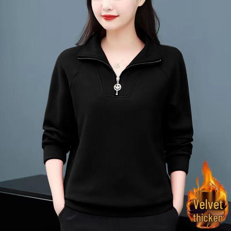 Женский флисовый свитшот большого размера с воротником-стойкой на осень/зиму 2025 - Повседневная куртка свободного кроя красного цвета