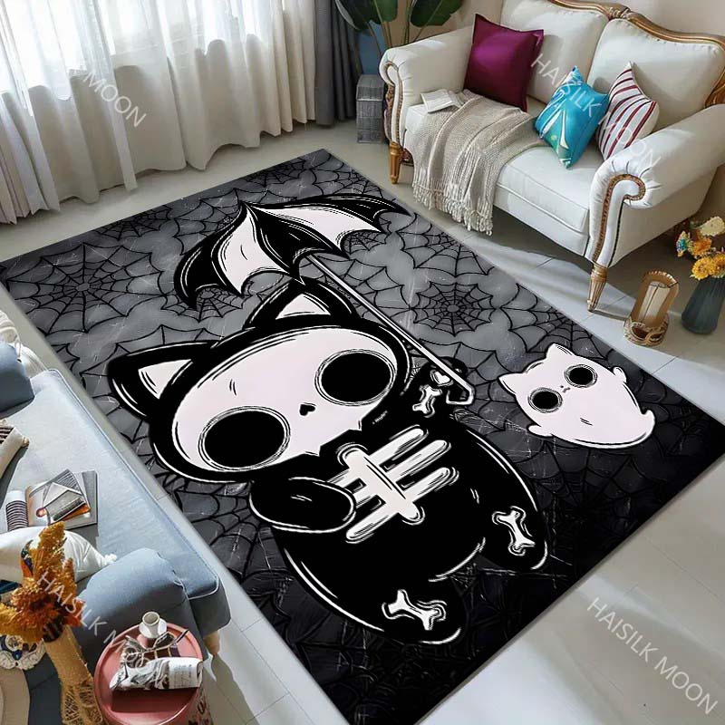 1PC Dark Series Cats and Ghosts Halloween Decor Carpet for Living Room Bedroom Bedside Floor Mat Cloakroom Sofa Area Rugs