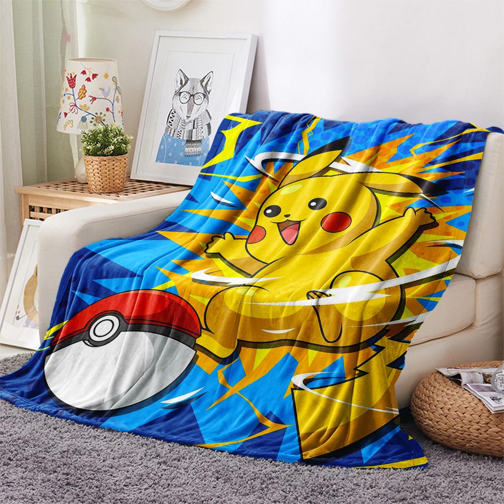 Pikachu and Eevee Print Flannel Blanket, High quality Comfortable for All Seasons, Home Decor, Warmth and Comfort
