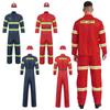 Men Firefighter Costume Set Plastic Helmet Jacket Pants Belt Reflective Stripe Dress Up Role Play Outfit