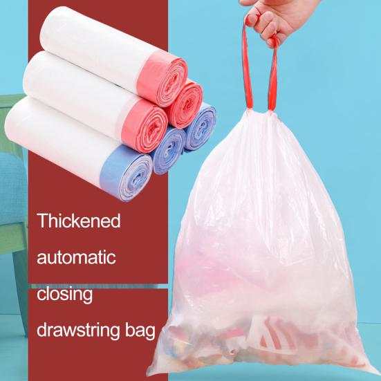 20Pcs/Roll Garbage Bag Leak-proof Strong Load-bearing Drawstring Tie Design Disposable Portable Automatic Closing Waste Bag Office Supply