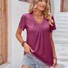 Summer Women's T-shirt Solid Color Pull-pleated V-neck Loose T-shirt Tops with Ruffled Sleeves