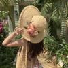 Women's Summer Floral Hand Woven Raffia Straw Hat French Style Wide Brim Sun Protection Hat Beach Vacation Sun Hat