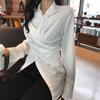 Fashion New Stand Collar Long Sleeve Casual Loose Shirt for Women Irregular Slim Elegant White Blouses Women Button Up Pleated Street Blouse Top 25790
