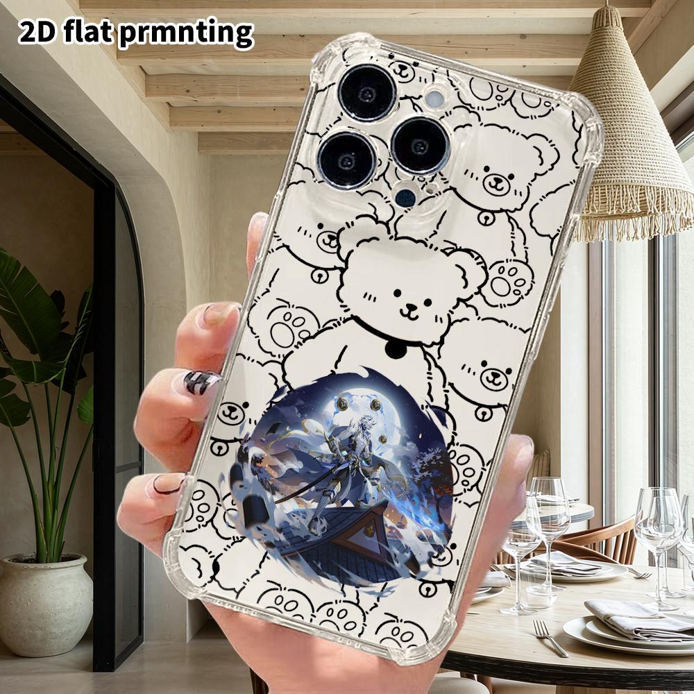 Phone case: 2D flat, suitable for iPhone 18 17 16 15 14 13 Pro, transparent corner protection case, Moonlight Warrior, Christmas and Halloween gifts