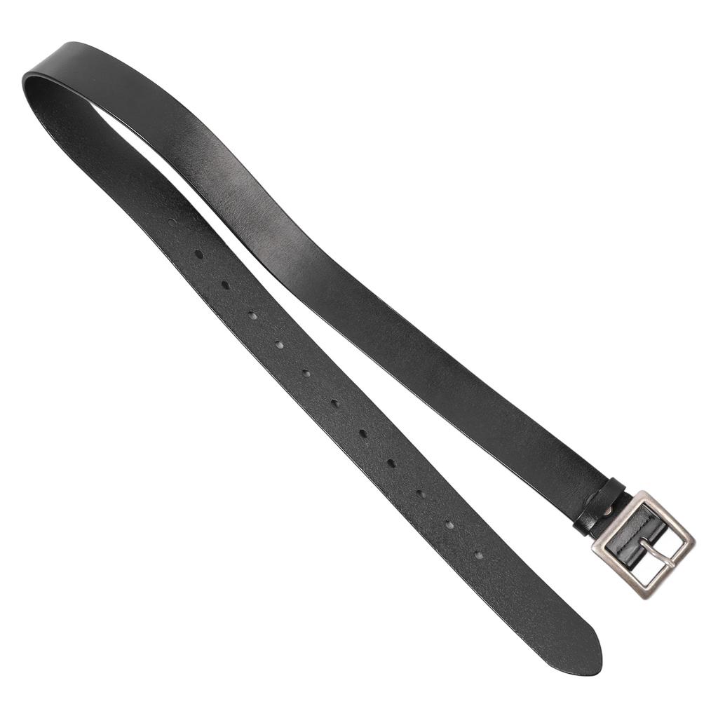 Мужской ремень кожаный ретро серебряная пряжка простой легкий ремень черный с дыроколом 115 см