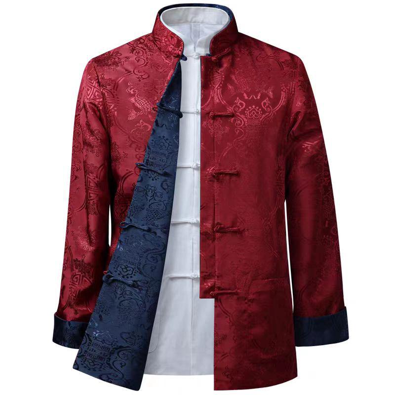 Men's Tang Suit Long-Sleeve Chinese Silk Satin Reversible Jacket 2802 - Autumn Collection
