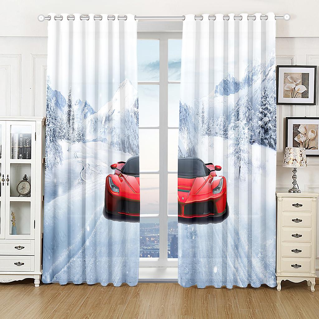 2-панельная занавеска с принтом гоночных автомобилей, красного и черного цвета, большая занавеска для спальни, гостиной, оконная драпировка от пола до потолка для мальчиков