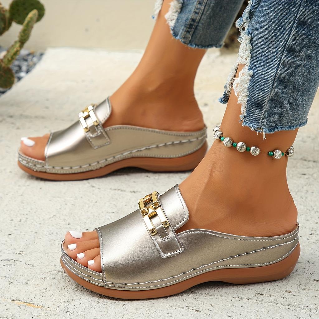 Women's Chain Decorative Wedge Sandals, Casual Open-toed Platform Shoes, Comfortable Sandals