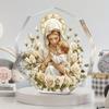 2D плоская современная Дева Мария и Младенец Иисус, Акриловое настольное украшение, Золотой нимб и Белые розы, Подходит для украшения стены, крыльца, комнаты, виллы,