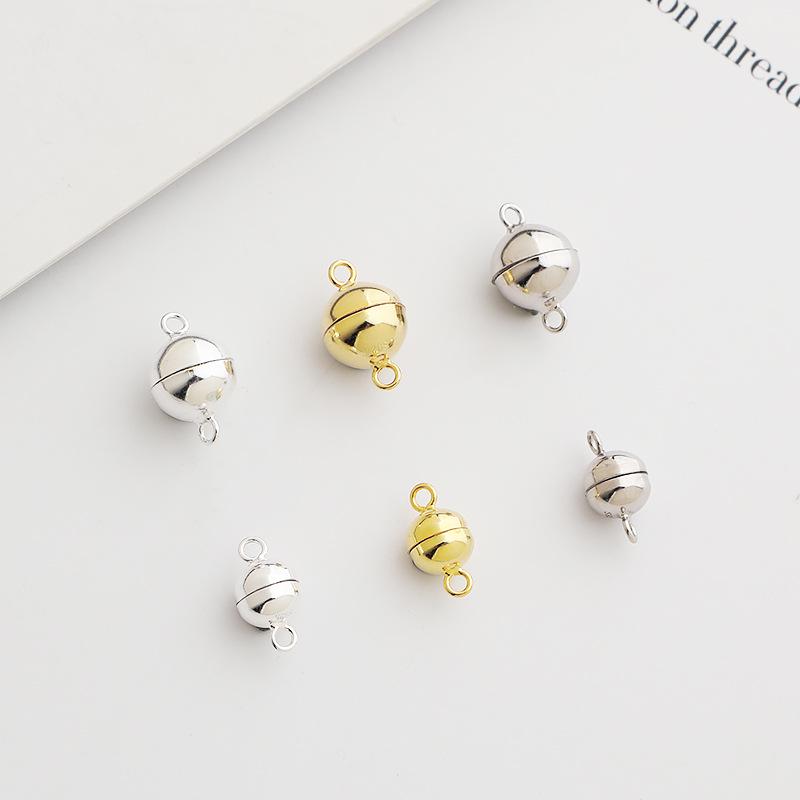 Браслет/Ожерелье из стерлингового серебра 925 пробы ручной работы DIY с жемчугом и гладким сферическим двойным кольцом на магнитной застежке