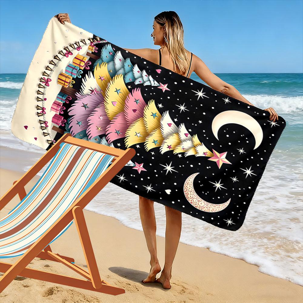 Moonlit festive forest dreams Print beach towel, quick drying, suitable for travel, outdoor sports, jogging, the beach and swimming, gift