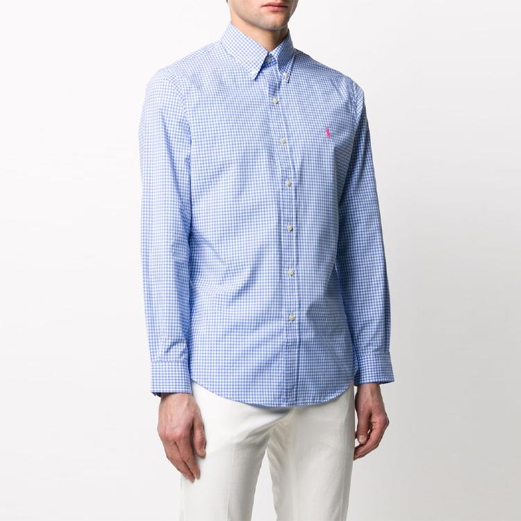 Polo Ralph Lauren FW21 Logo Embroidered Plaid Shirt Men Shirts Blue 710794610-003