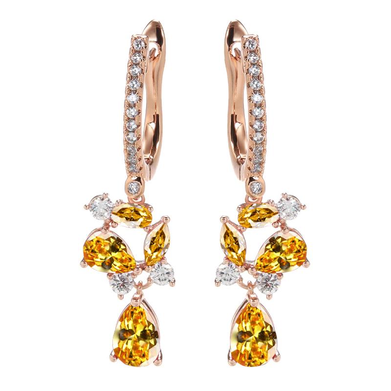 Новые длинные серьги-капли золотого цвета для женщин, серьги-капли с кристаллами и цветком, красный камень и циркон, модные ювелирные изделия