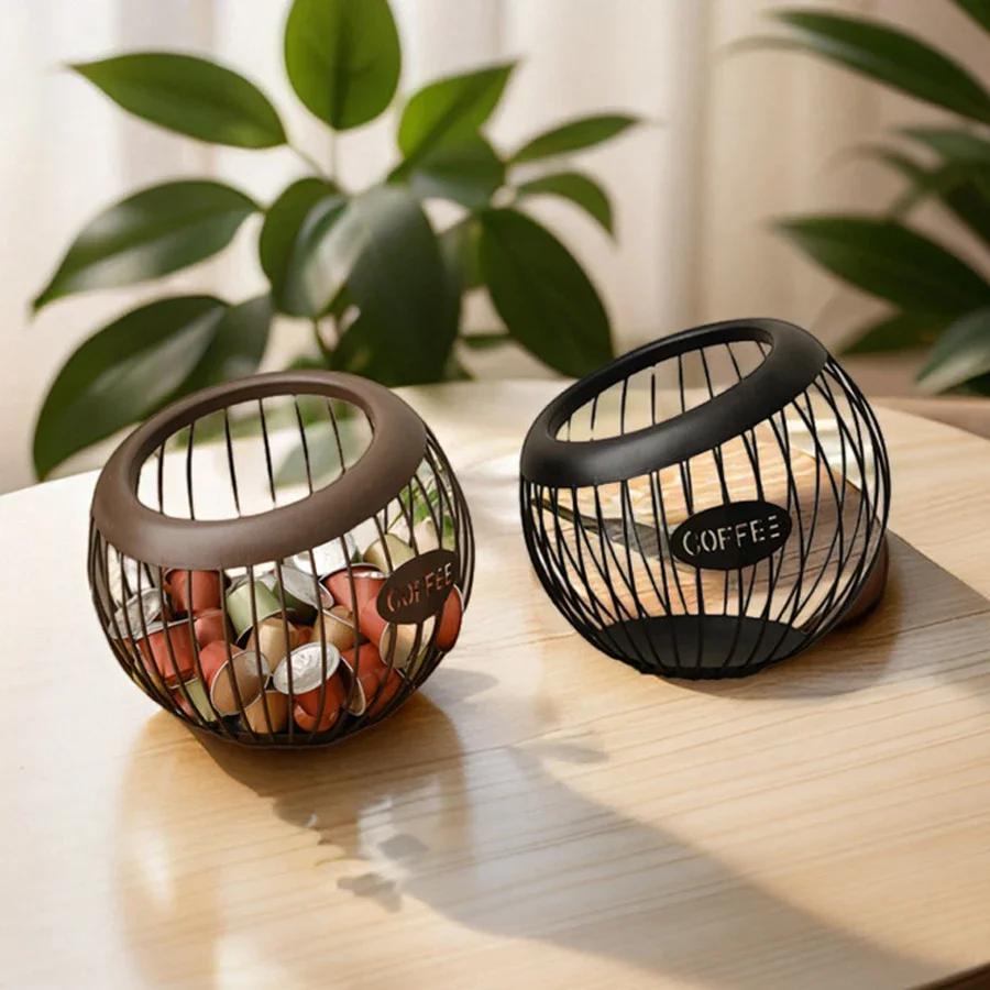 1pc Multi-purposeal Iron Coffee Capsule Organizer Creative Fruit Snack Storage Rack Hollow Pod Diagonal Basket Household Goods
