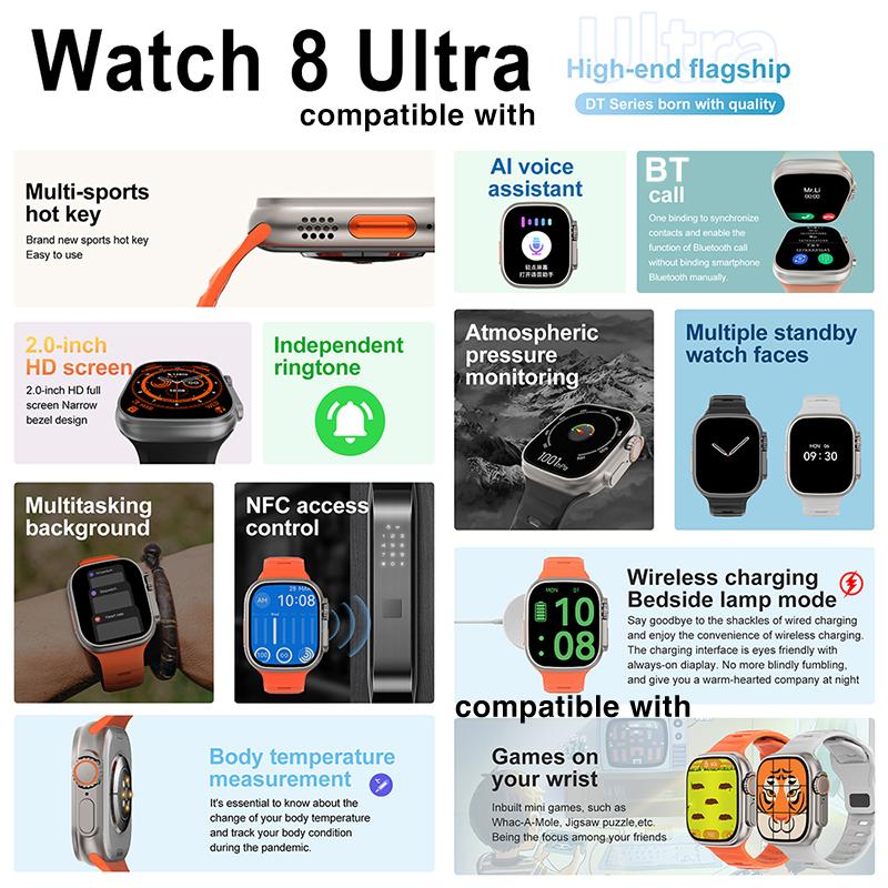 Новые умные часы с температурой тела Ultra Series 8, NFC, умные часы с беспроводной зарядкой, Bluetooth, звонки для мужчин