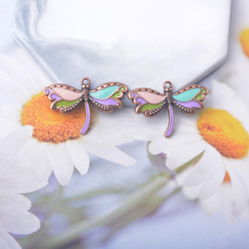 10pcs/lot Bohemian Style dragonfly Charms Alloy Colorful Animals Ear Necklace Pendant DIY Jewelry Earring Components