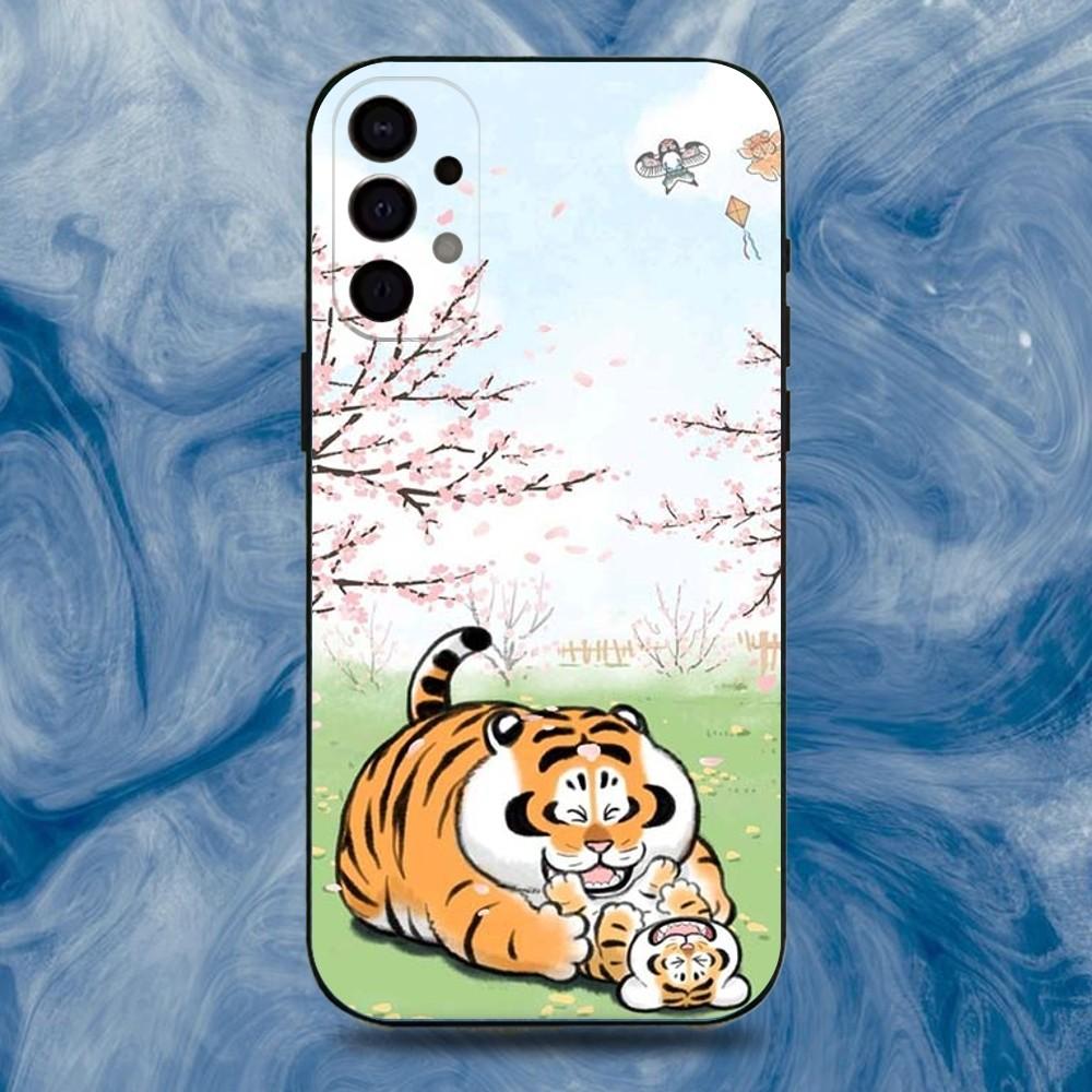 Cartoon Fat Tiger Phone Case For Samsung S25,S24,S21,S22,S23,S30,Ultra,S20,Plus,Fe,Lite,Note,10,9,5G Black Cover
