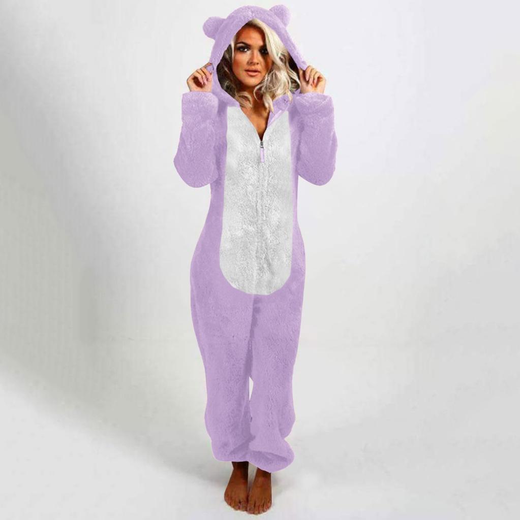 Женская модная флисовая пижама с капюшоном и на молнии, с толстым флисовым подкладом