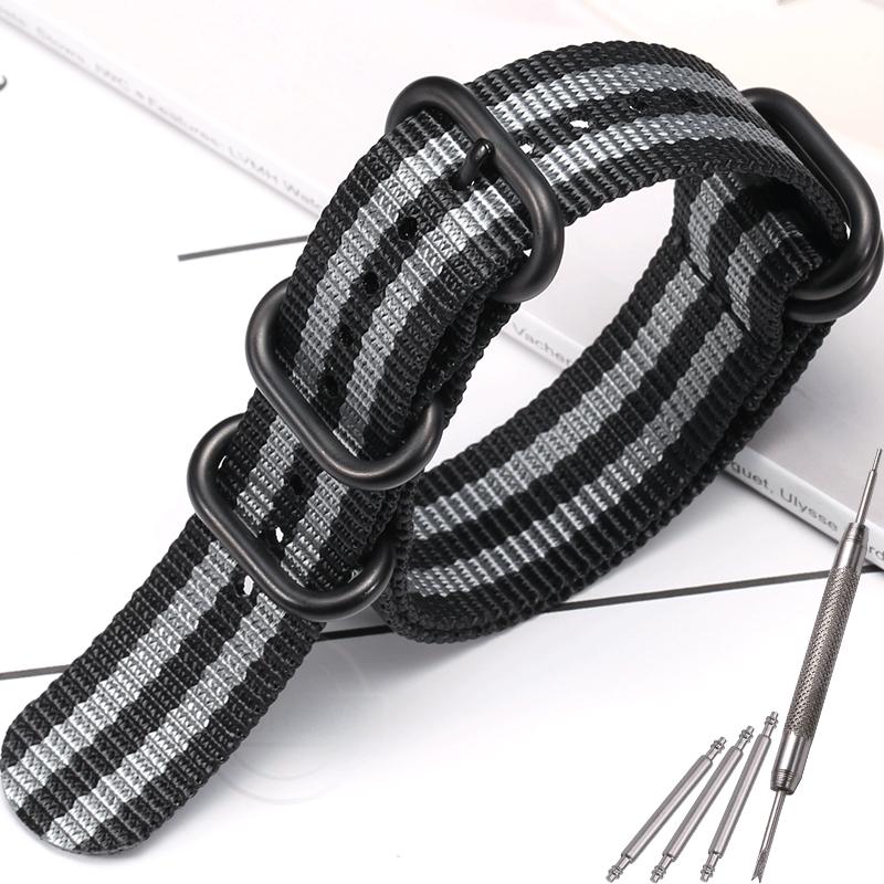 Nylon Strap 18mm 20mm 22mm 24mm Five-Ring Premium Weave Men Women Watch Band Bracelet Heavy Duty Stainless Steel Buckle