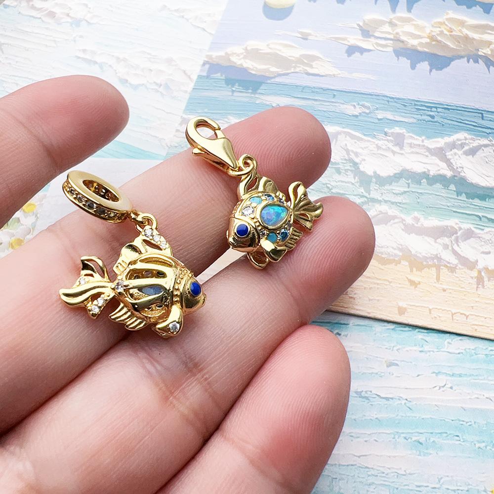Colourful Fish Gold Plated Pendant Charms DIY Jewelry Summer Cute 100% 925 Silver Gift