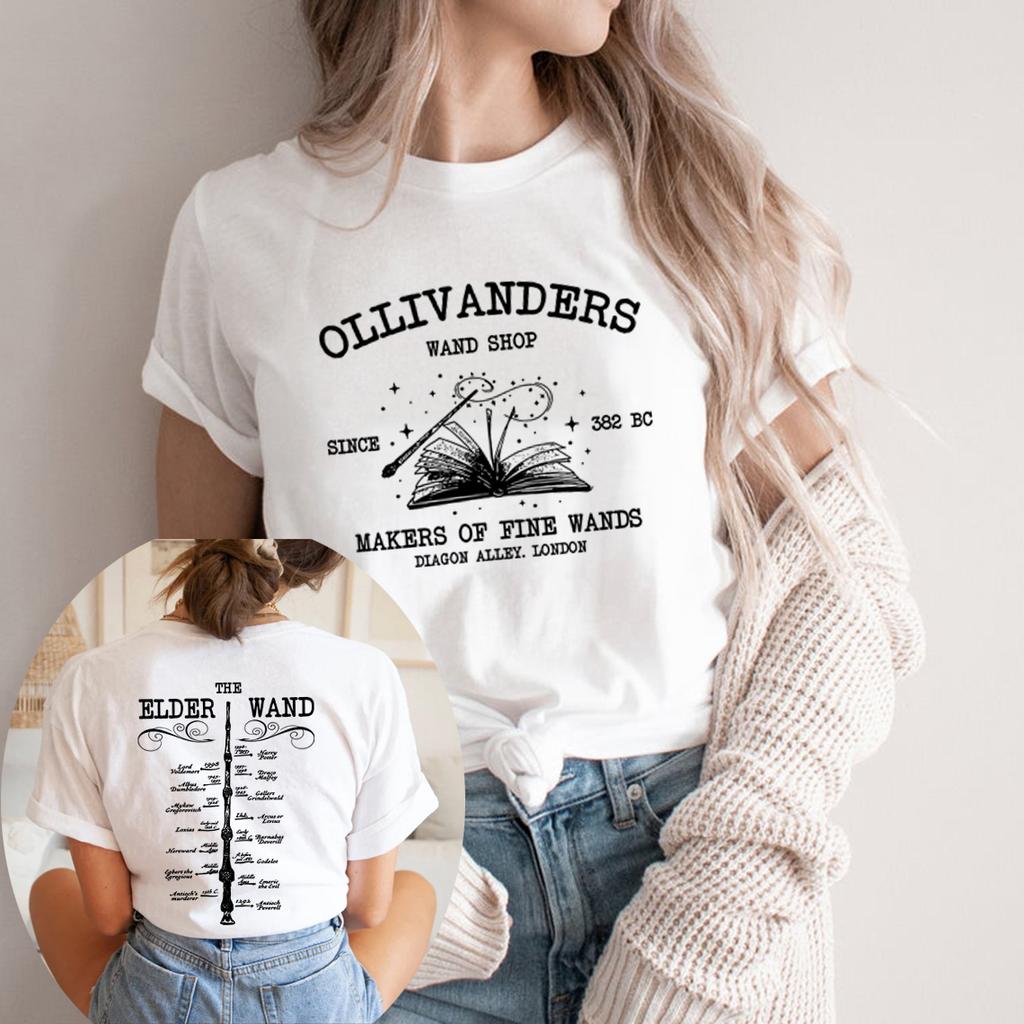 Футболки с волшебной палочкой Ollivanders Футболка с книжным магазином Wizard Футболки с волшебной палочкой Футболки с коротким рукавом в винтажном стиле унисекс с графикой Подарок HP Fan