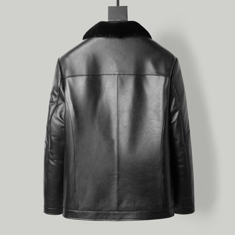 Зимняя меховая интегрированная шерстяная подкладка из овчины, натуральная кожа, мужская шуба средней длины для папы