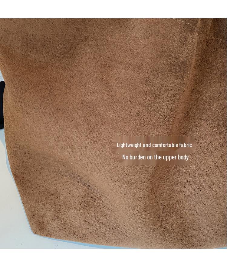 Large Capacity Casual Dark Suede Tote - Versatile Autumn/Winter Commute Shoulder Bag