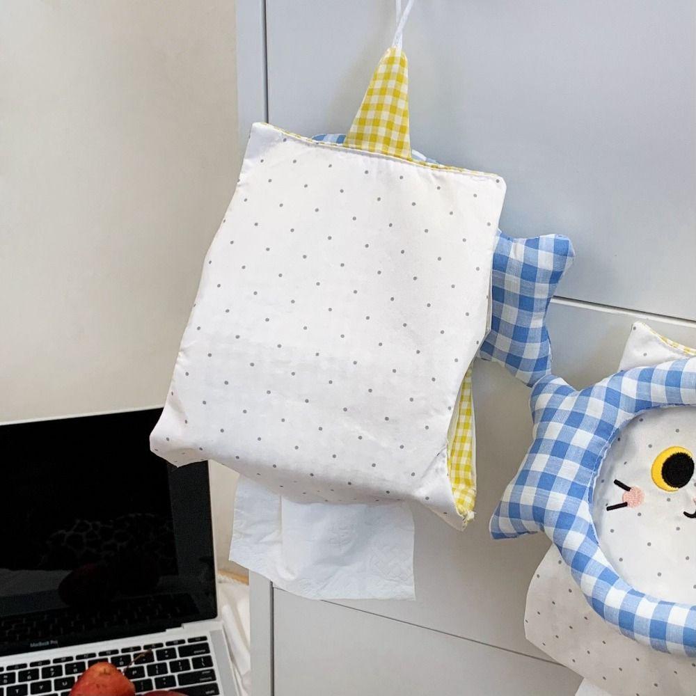 Retro Cartoon Cat Fabric Tissue Cover Soft Decorative Wall Mounted Paper Bag Universal Space Saving Napkin Storage Pouch