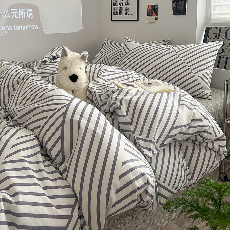 Простой хлопковый комплект из четырех предметов в скандинавском стиле, пододеяльник в весеннюю полоску, Наньтун, 40 ниток, полностью хлопковая простыня, пододеяльник, комплект из трех предметов