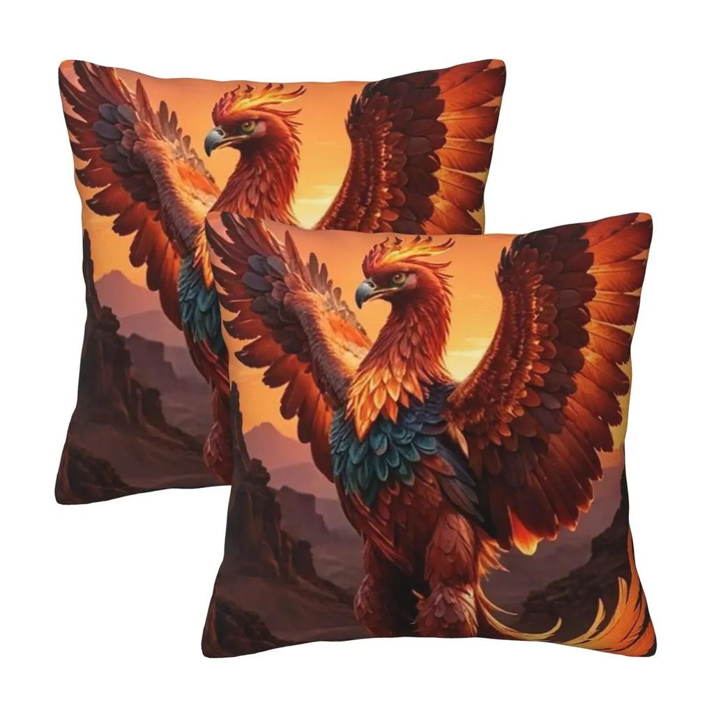 Phoenix Mythical Bird With Fiery Wings 2 Pcs Square Pillowcase Pillow Cover Cushion Decor Comfort Throw Pillow For Home Sofa