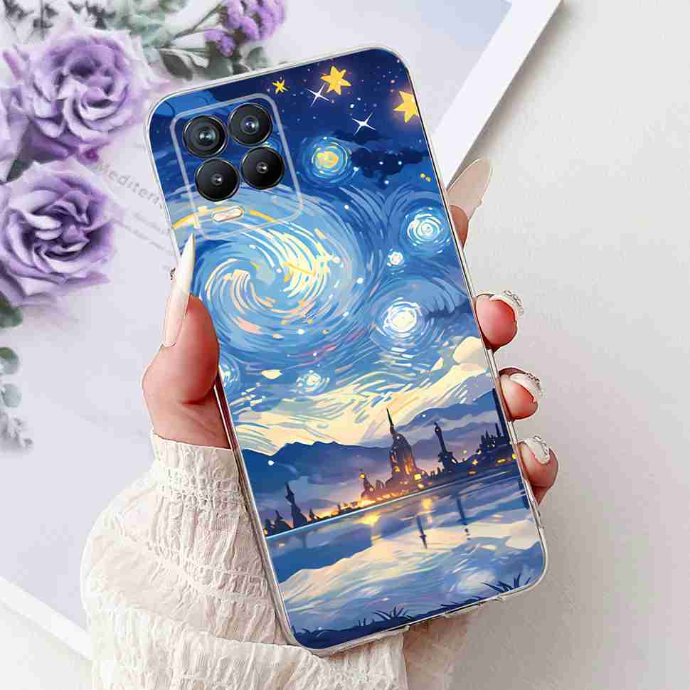 For Realme 8 4G RMX3085 Case Fashion Painted Flowers Soft Silicone TPU Cover For Oppo Realme8 realme 8 6.4" Phone Shell Bumper