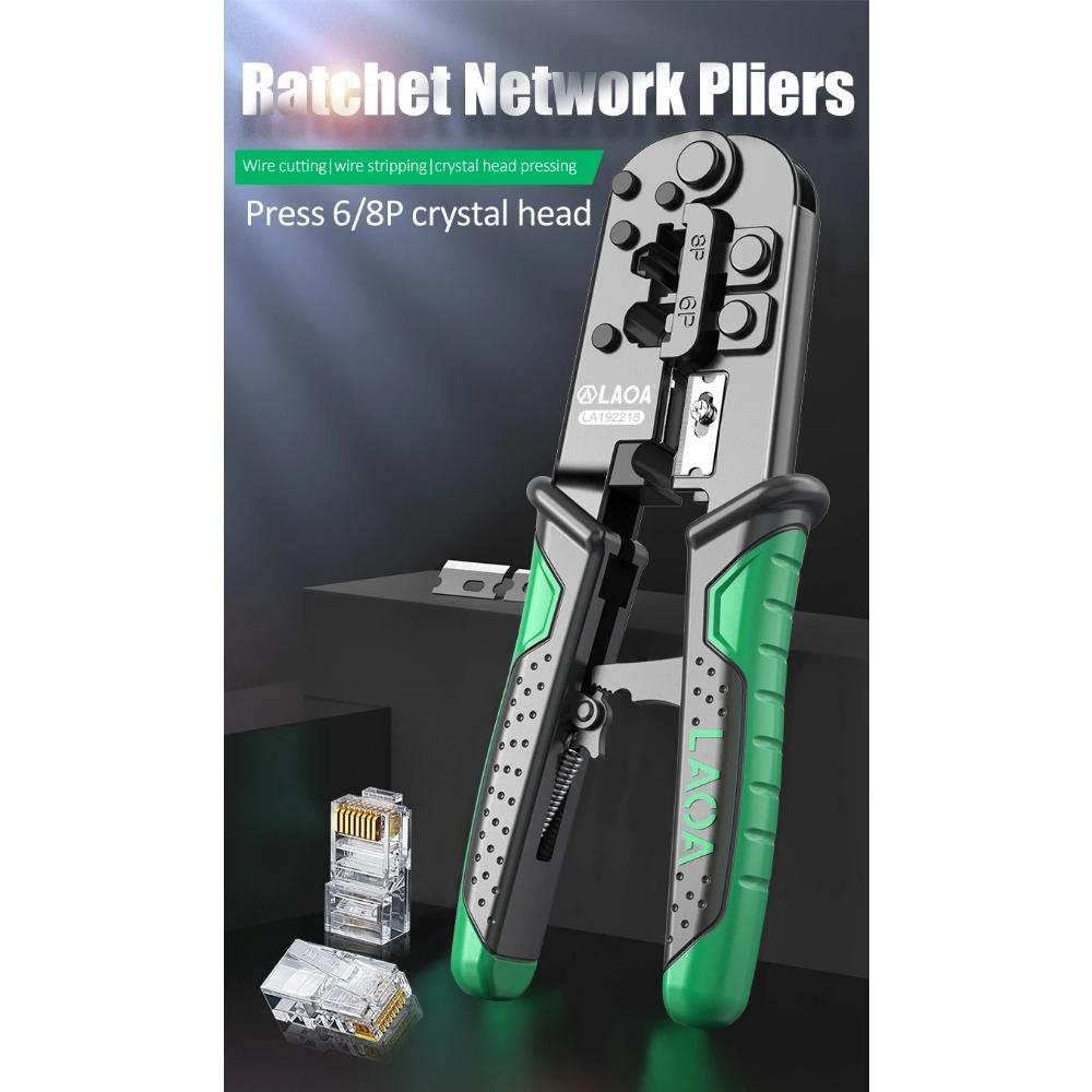Сетевые плоскогубцы с храповым механизмом 8P6P, плоскогубцы для стальной проволоки, пресс-клещи для проволоки с хрустальной головкой, трехцелевой набор, плоскогубцы для зачистки проводов