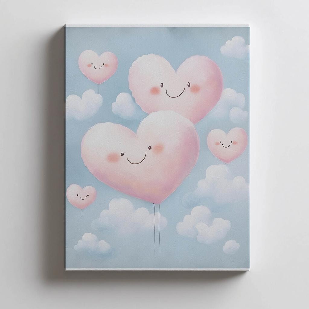 Pink Hearts On Clouds Pink Hearts On Clouds, 40X50 Cm, Gold Aluminum Frame, 230 Gsm Matte Paper