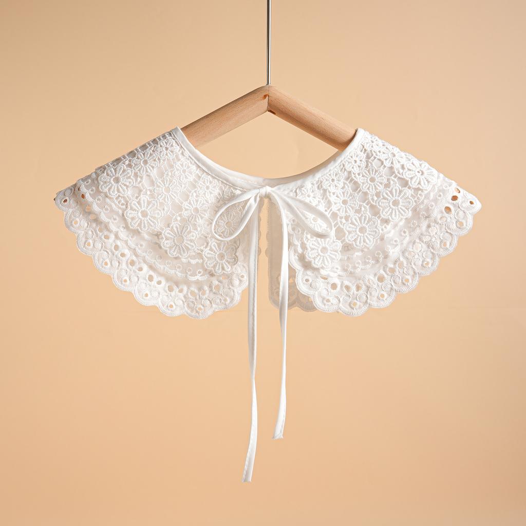 Latest Design Korean Style Decorative Fake Collar Shawl Wrap Hollow Out Embroidery Necklace Vintage Short Poncho For Women