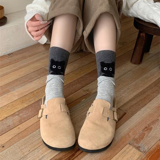 1 Pair Cartoon Cat Socks Autumn Winter Moisture Wicking Knitted Mid-calf Stretch Men Women Kitten Socks Sports Casual Cotton Crew Socks
