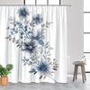 1 шт. Элегантная сине-белая цветочная шторка для душа - Нежные пионы и звездные цветы, Полиэстер, с крючками, Можно стирать в машине