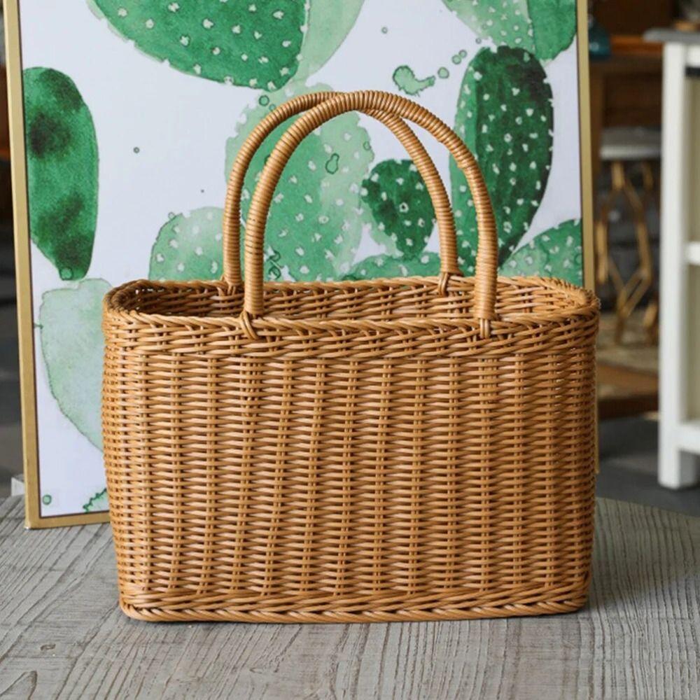 With Handle Picnic Basket Rattan Flower Basket Decorative Woven Basket  Fruit