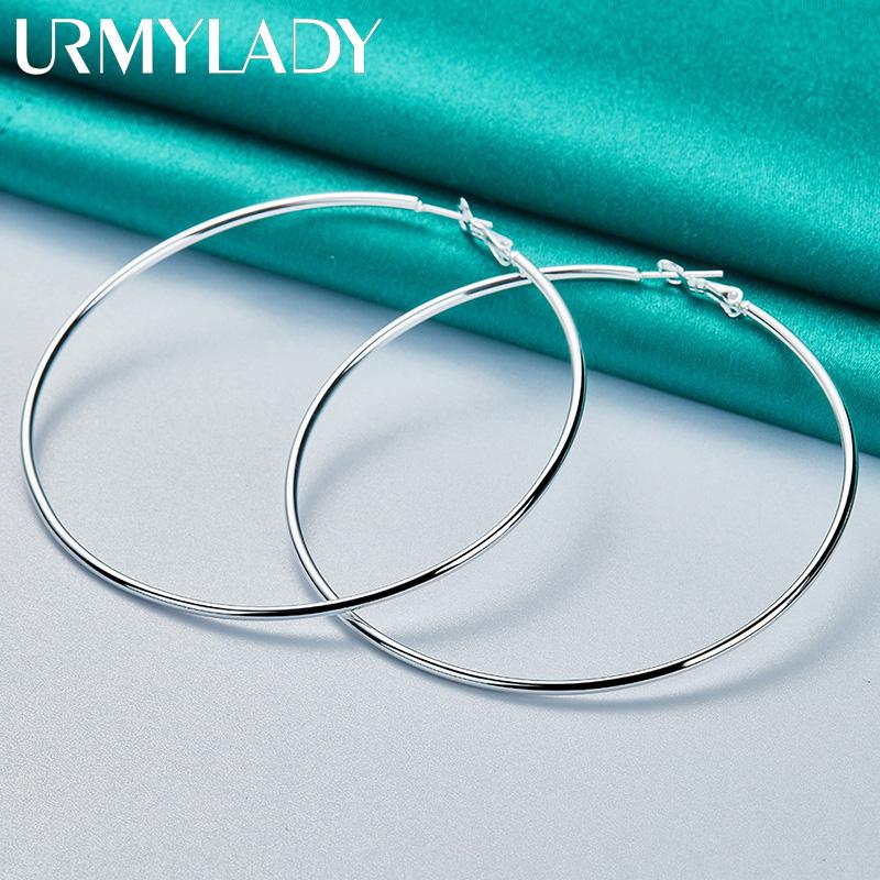 Женские серьги URMYLADY из стерлингового серебра 925 пробы, гладкие 50/60/70/80 мм, очаровательные ювелирные изделия