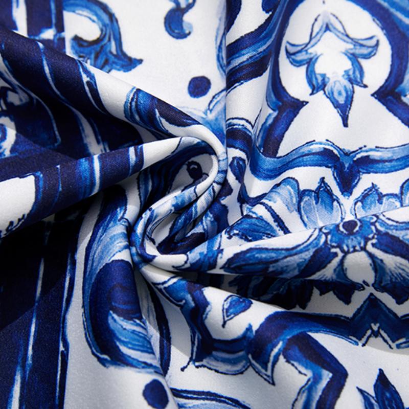 Элегантный комплект из двух предметов с фарфоровым узором, женский короткий укороченный топ с цветочным принтом, плиссированные макси-юбки, костюмы, женские лоскутные винтажные комплекты с ремешками, 2024