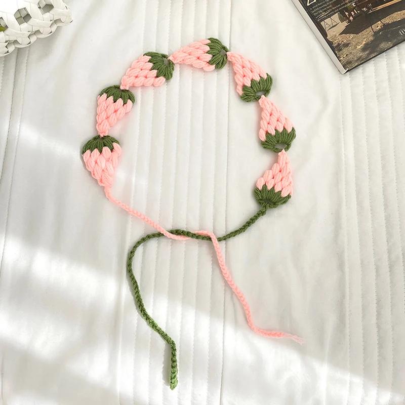 Милые и симпатичные повязки на голову с клубникой ручной работы Ins Style для женщин, весенние дорожные универсальные повседневные фото головные уборы, шарфы для волос