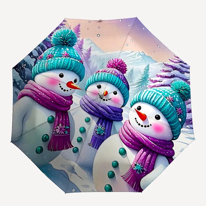1pc Snowmen Automatic Open/Close Umbrella - Compact Travel Umbrella, Gift for Birthday, Holiday yy260106002