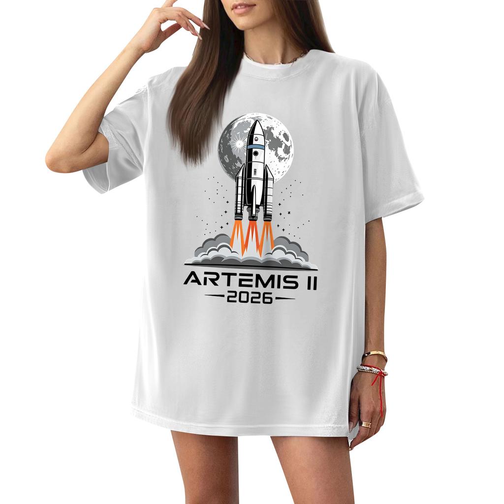 Женская повседневная футболка с коротким рукавом Artemis II с графическим принтом, с круглым вырезом, свободного кроя, легкий хлопковый топ для повседневной носки