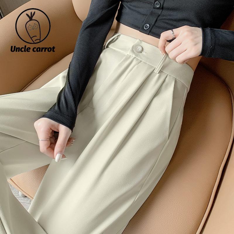 Костюм широкие брюки женские брюки весна и осень новый с высокой талией драпировка девять точек прямые повседневные и тонкие черные брюки