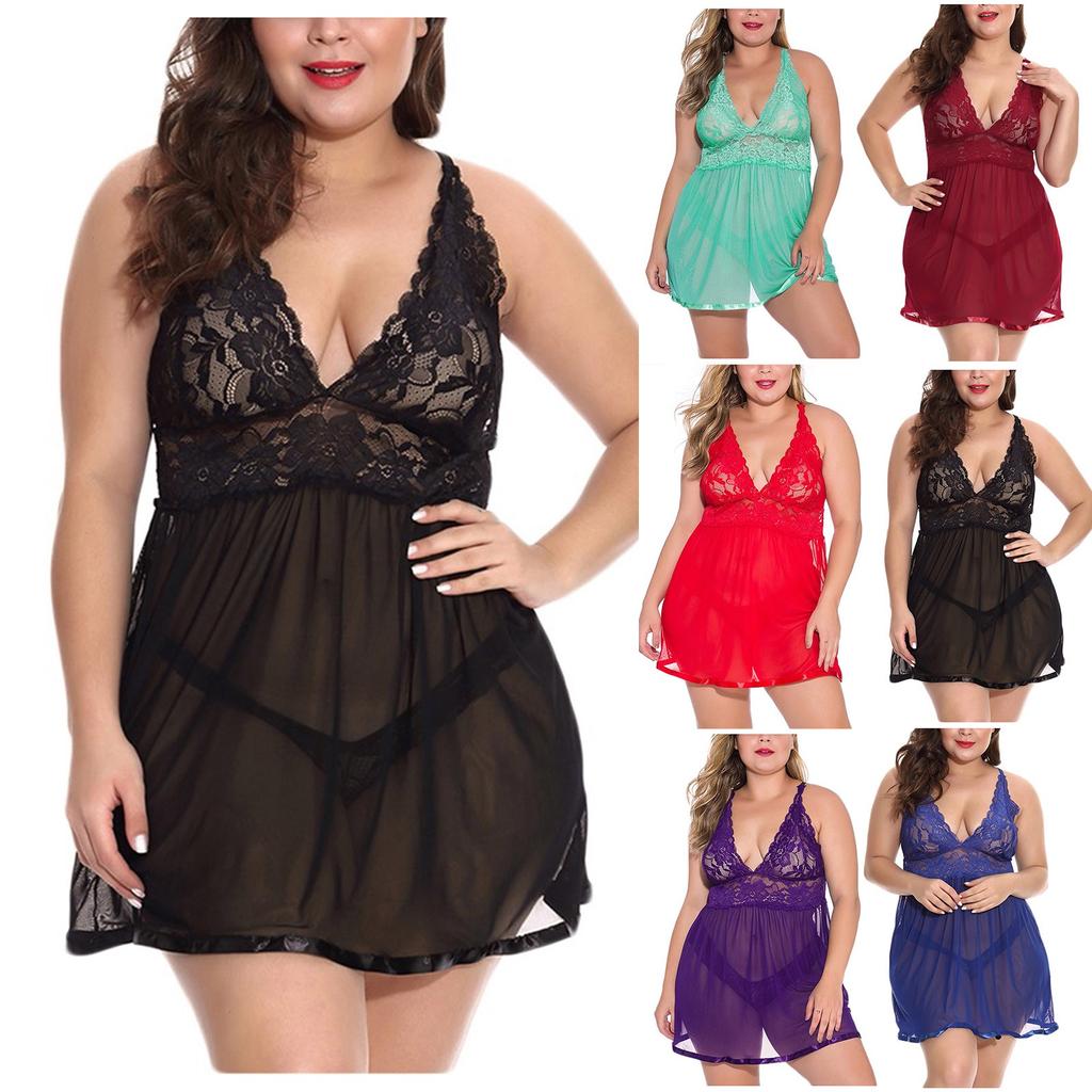 Women's Sexy Lingerie Mesh Solid Color Nightdress Suspender Pajamas