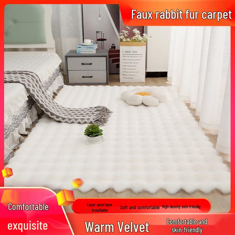 Cream Velvet Bubble Style Bedroom Carpet Mat