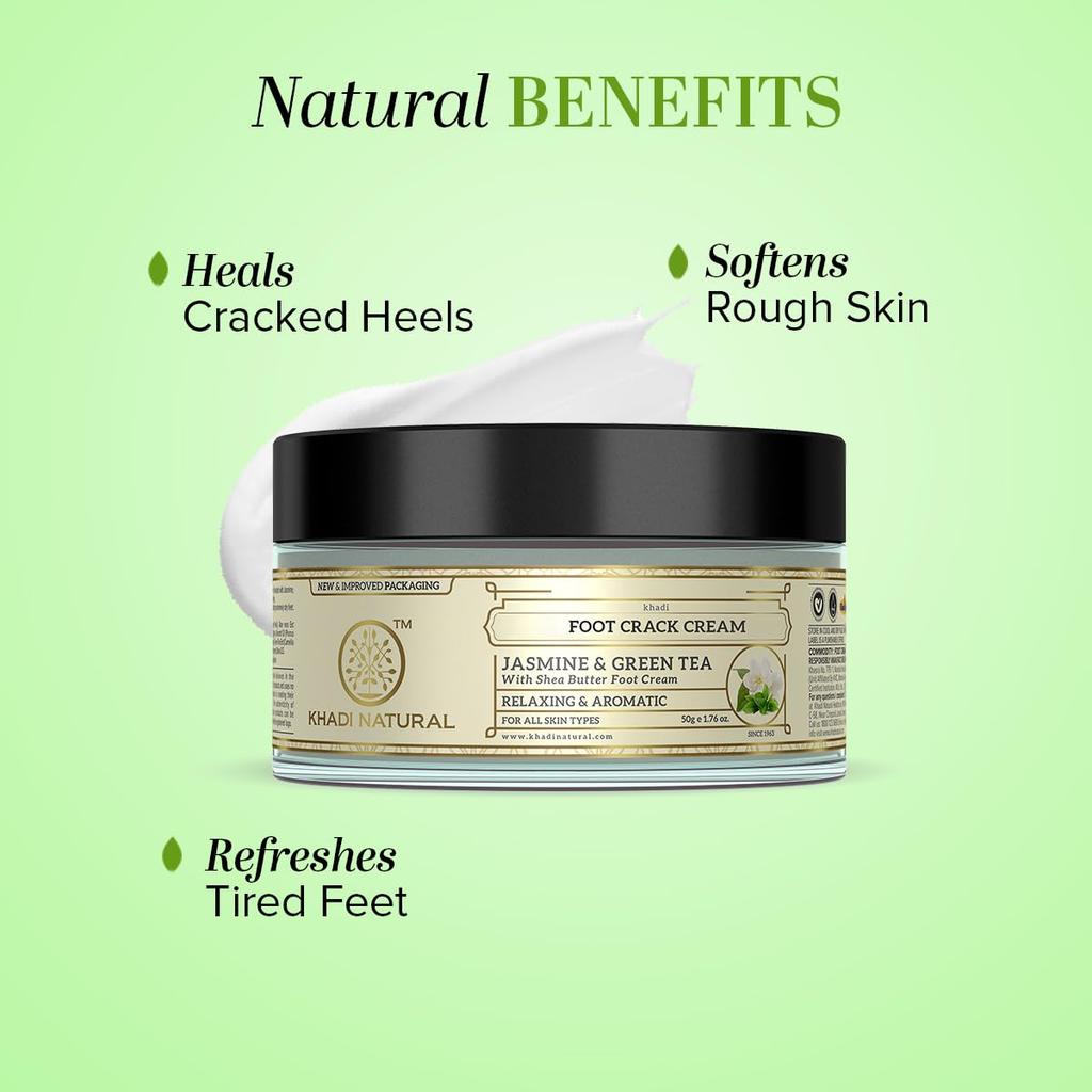 Khadi Natural Jasmine Green Tea Foot Cream With Shea Butter For Dry Feet Care And Cracked Heel Moisturizing 50 g