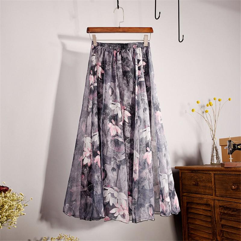 Women Boho Floor-Length Long Beach Party Loose Flare Vintage Bohemia Chiffon Floral Printed Skirts